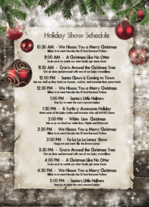Christmas with the Critters Holiday Show Schedule Animal World and Snake Farm Zoo